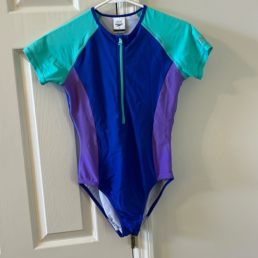 girls speedo color block one piece swimsuit